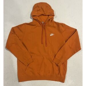 Nike Sportswear Club‎ Hoodie Sweater Men's L Orange Pullover Fleece 804346-815